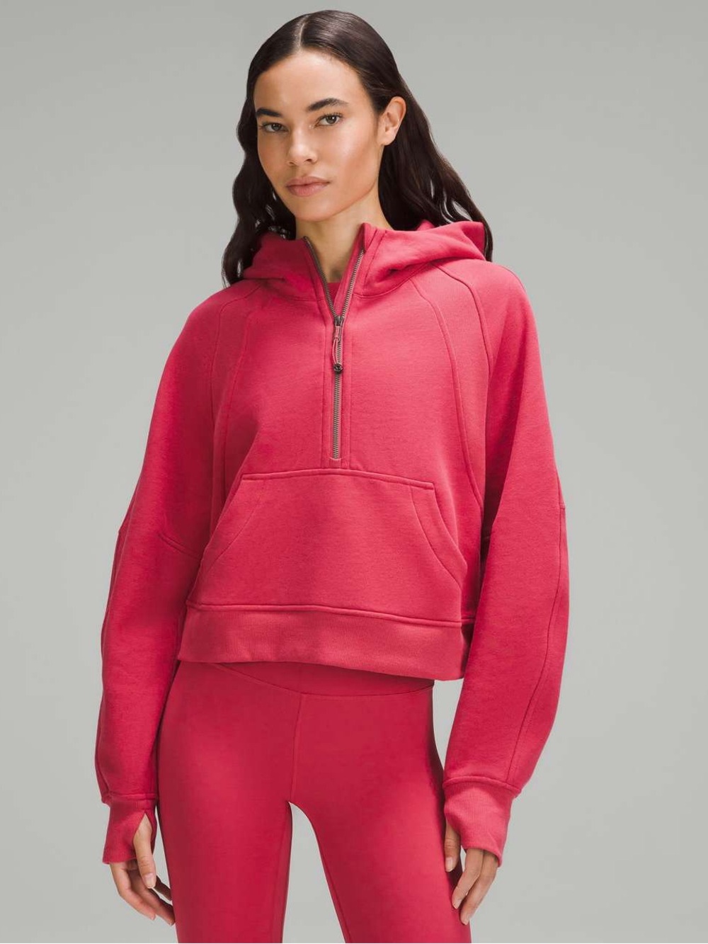 NWT Lululemon Scuba Oversized Half-Zip Hoodie bright pink Size M Cozy Cotton fb